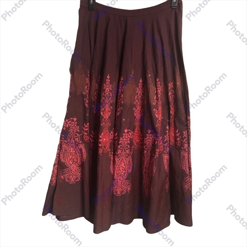 𝅺COLDWATER Creek 100% Cotton Sequins Maxi Skirt Stretch Waist Side Zip size M - Picture 2 of 5